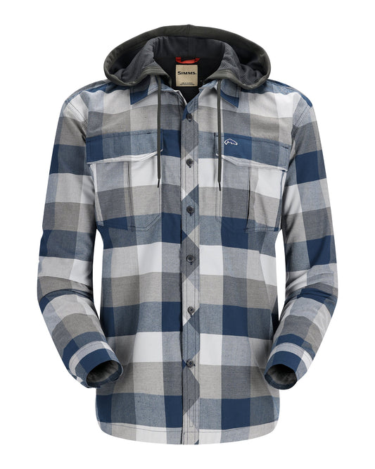 M'S COLDWEATHER HOODY NAVY BUFFALO PLAID-on-mannequin
